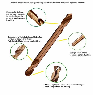 Foret à double extrémité HSS M35 Co5% à pointe fendue 135°