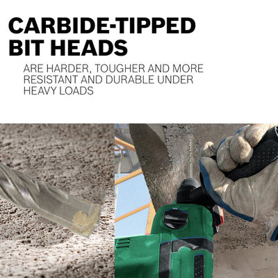 Mèche à maçonnerie à pointe unique en carbure centrée, 4 taillants