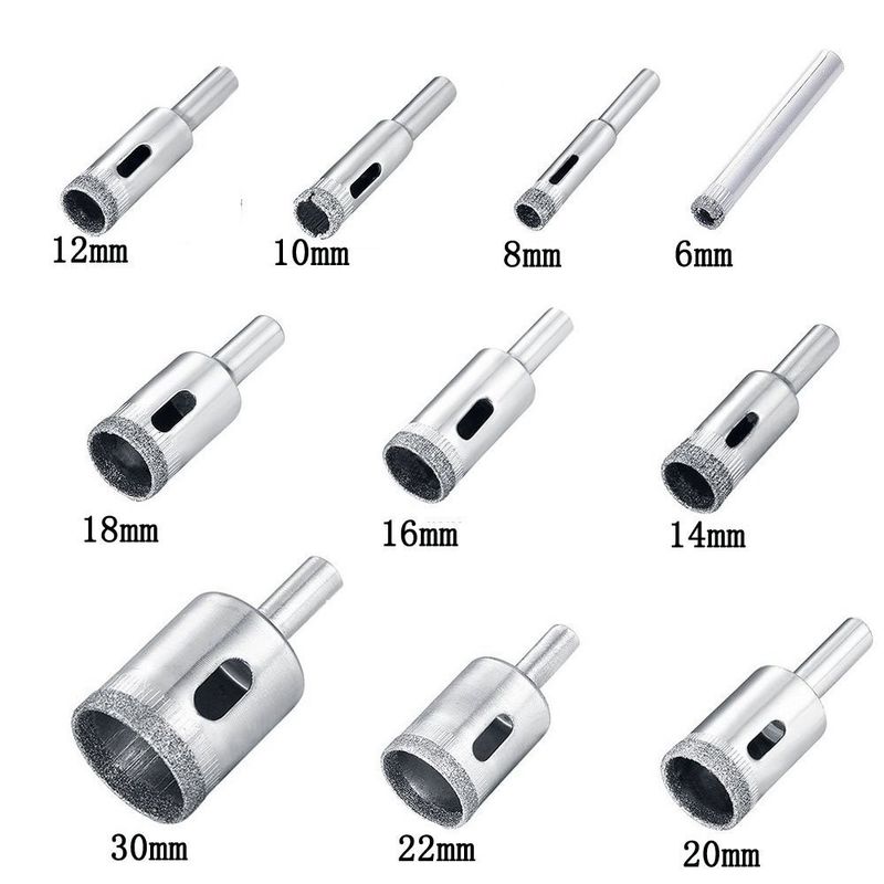 Ensemble de 10 mèches à diamant de 6 à 30 mm pour carrelage, verre et céramique